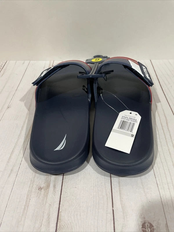 NWT Nautica Bower Athletic Adjustable Slides Sandals Mens Size 9 Navy White Red