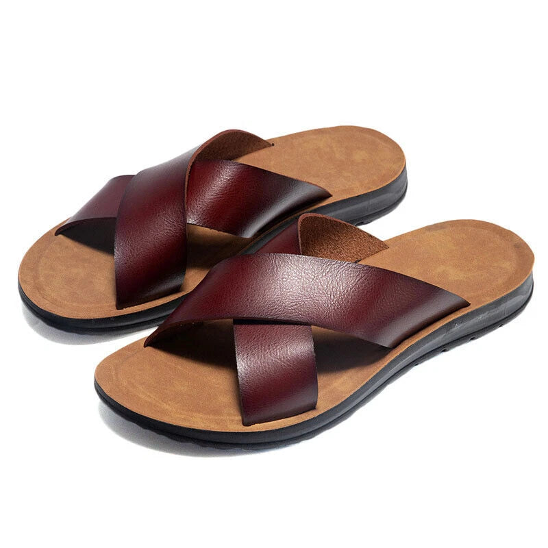 Mens Slippers Anti Skid Soles Men Beach Slip On Cross Strap Summer Casual Shoes