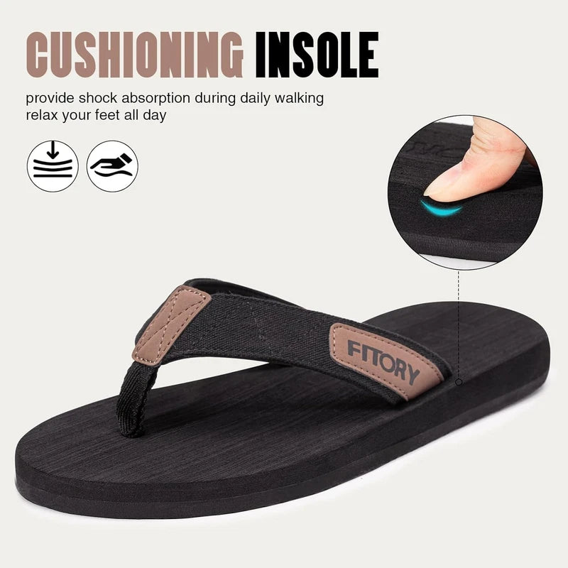 FITORY Men's Flip-Flops, Thongs Sandals Comfort Slippers for Beach 6, Black