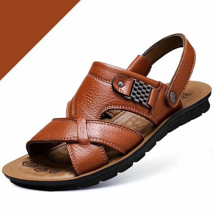 Summer Men's Leather Sandals Adjustable Casual Slippers Beach Holiday Shoes Size