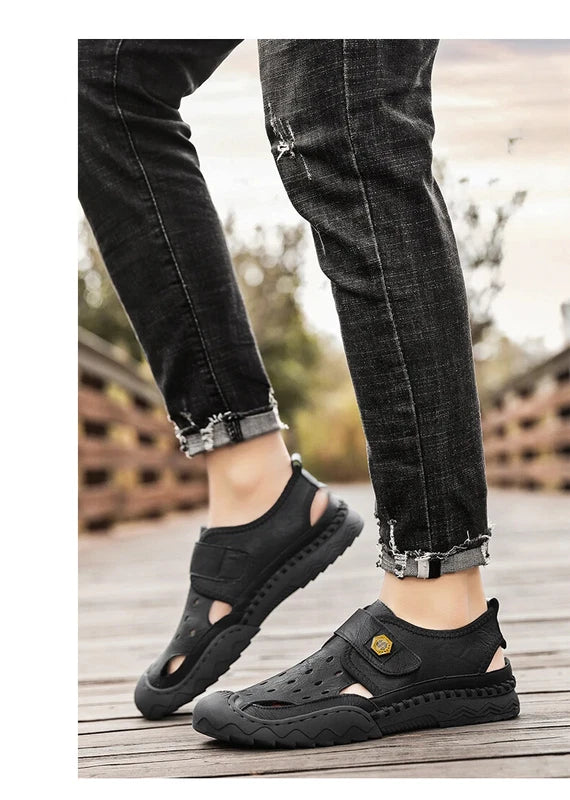 Classic Summer Large Size Men's Sandal Leather Slippers Breathable Beach Sandals