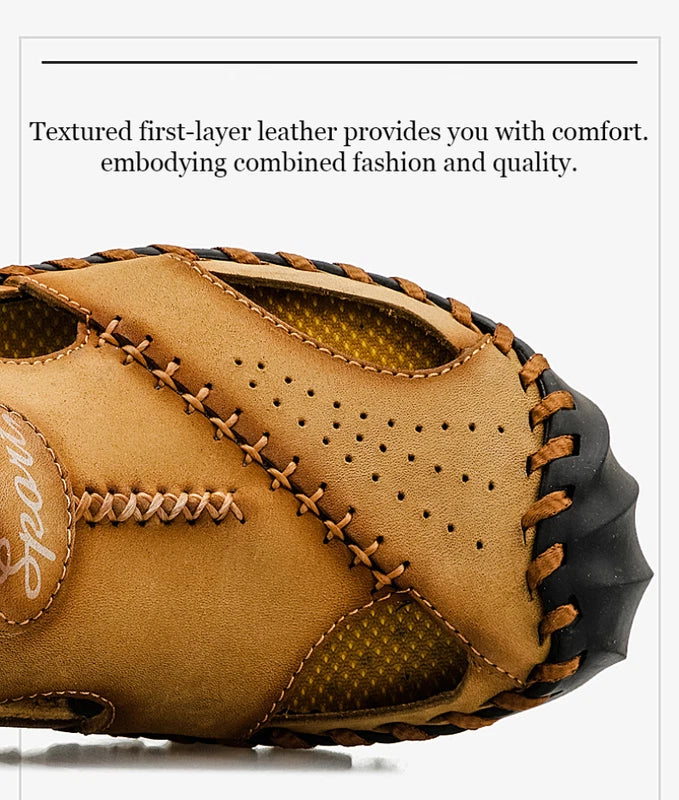 Summer Genuine Leather Beach Mens Sandals Soft Breathable Shoes Outdoor Slippers