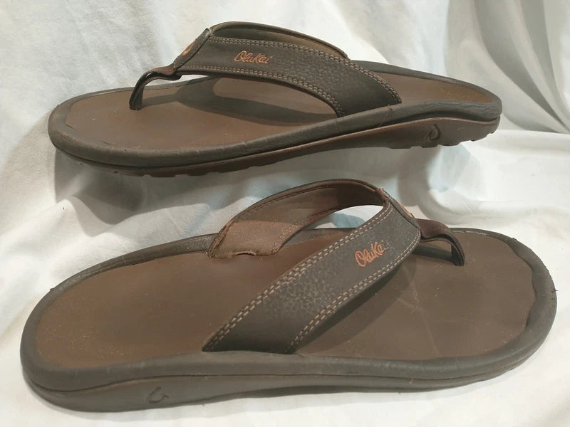 Olukai Ohana Flip Flop Mens Size 12 Brown Slipper Slide Thong Beach Surf Sandals