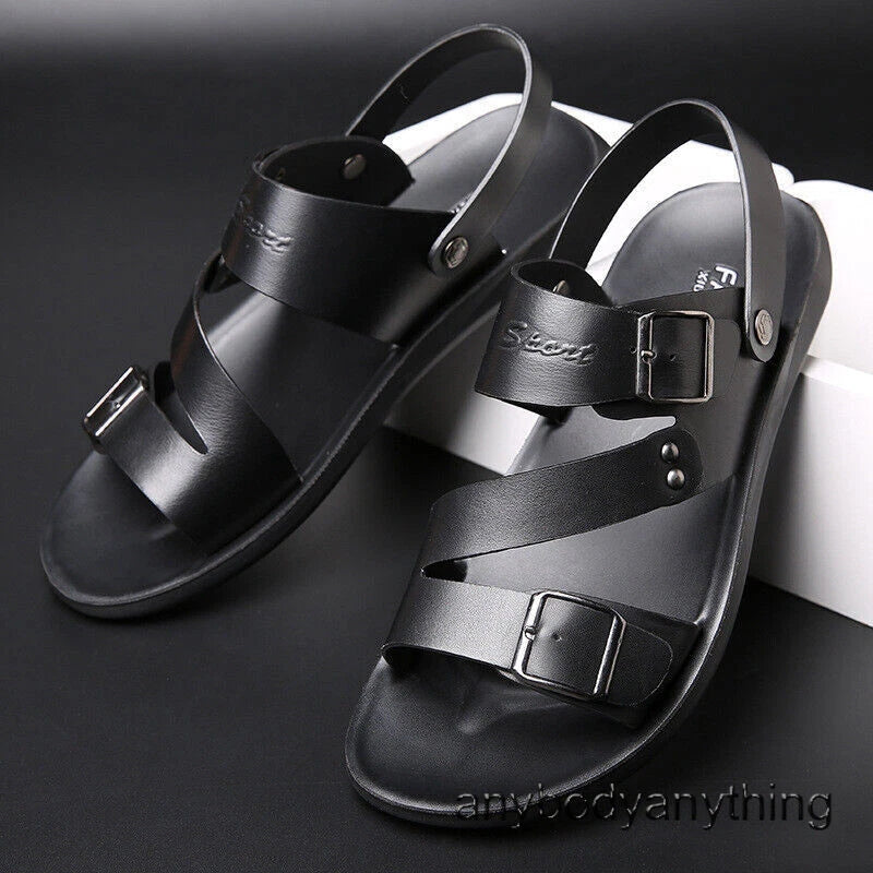 Beach Sandals Leather Roman for Men Shoes Summer Non-slip Outdoor Slippers Size
