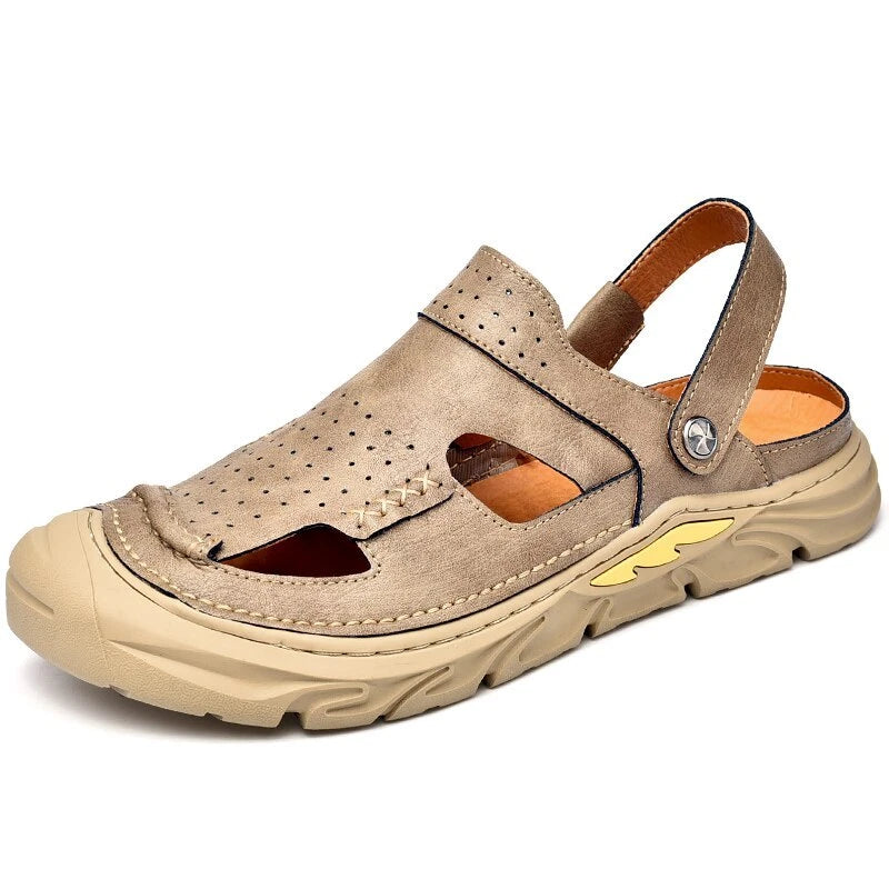 Summer Men Casual Sandals Genuine Leather Handmade Breathable Beach Slippers