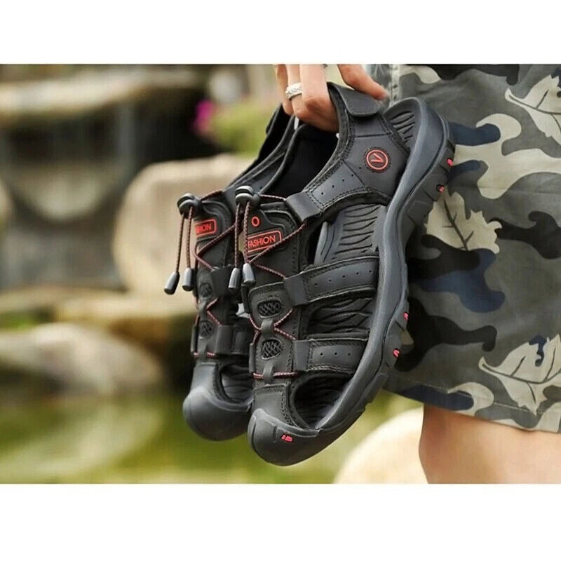 Summer Men's Leather Sandals Closed Toe Beach Nonslip Outdoor Sport Hiking Shoes