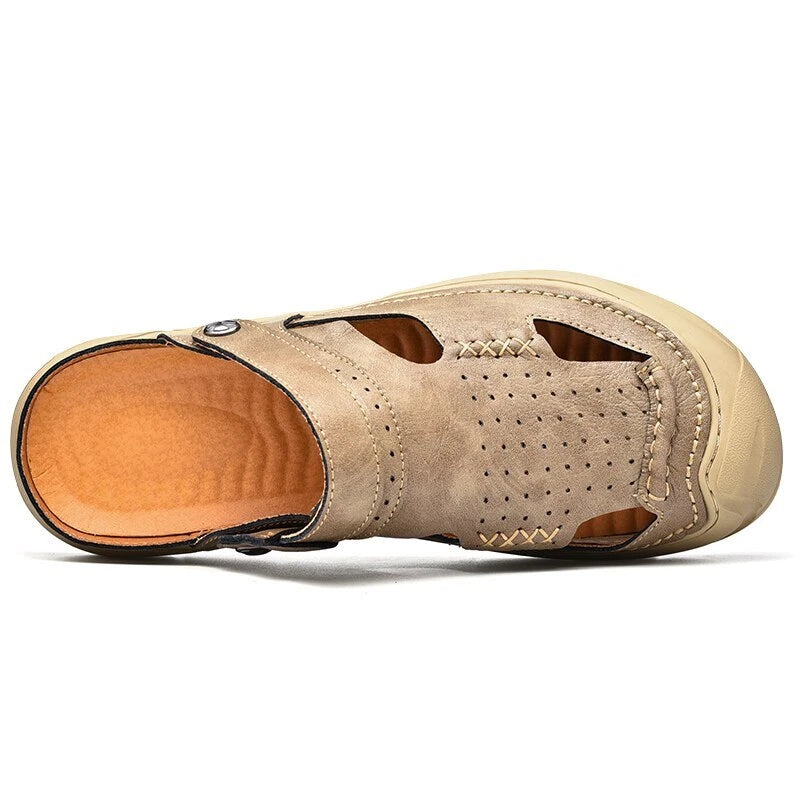 Summer Men Casual Sandals Genuine Leather Handmade Breathable Beach Slippers