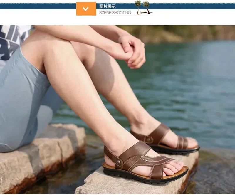 Men's Summer New Sandals Leather Beach Shoes Casual Men's Shoes Fashion Slippers