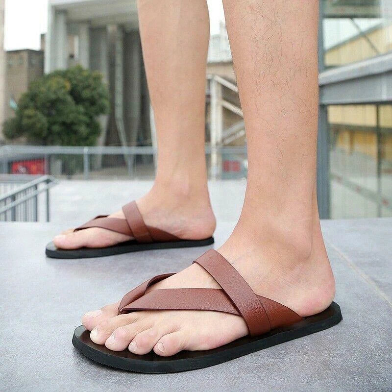 Men's Fashion Beach Outdoor Leather Summer Sandals with Straps Non-Slip Slippers