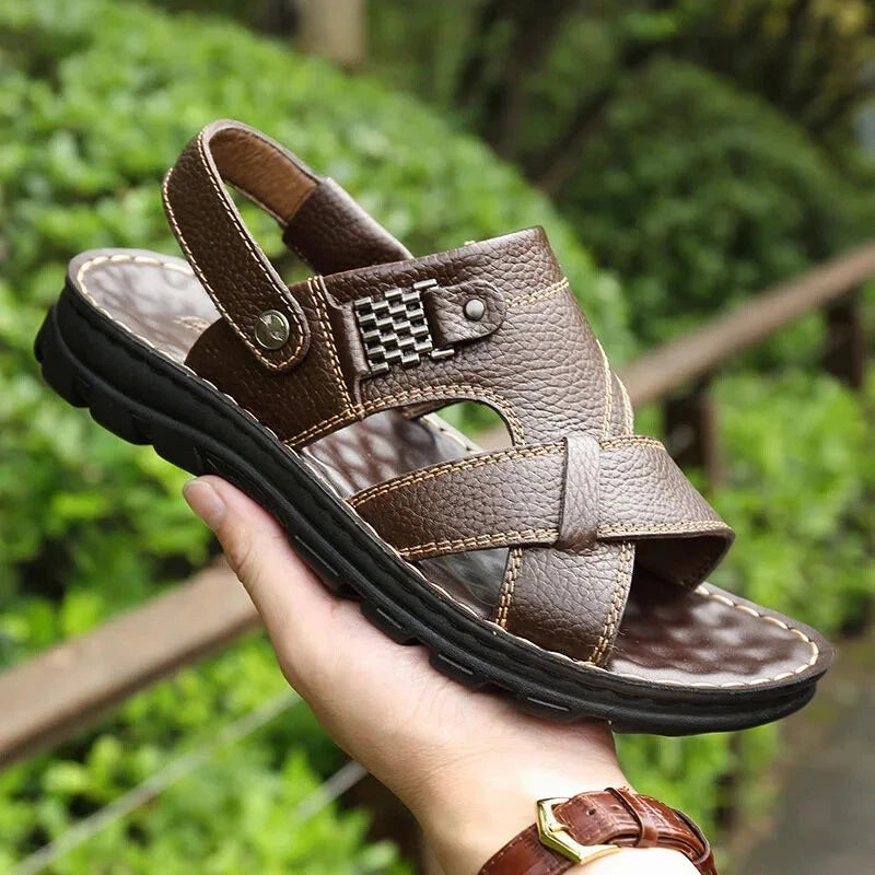 Summer Men Leather Sandals Genuine Leather Non-slip Men Shoes Slippers