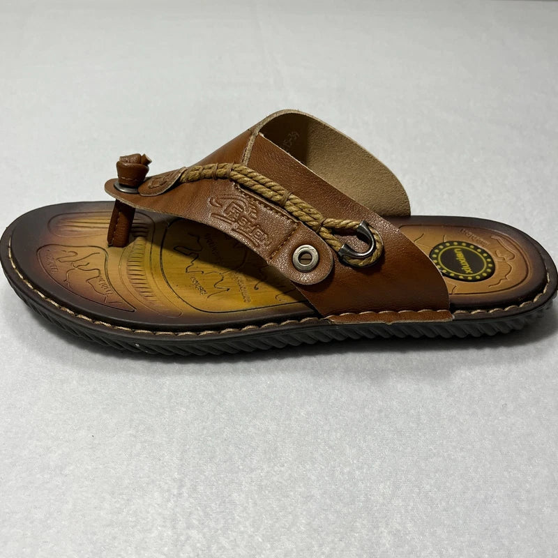 Xiu Xian Men Leather Thong Flip Flop Sandals Brown Slippers Coastal Beach