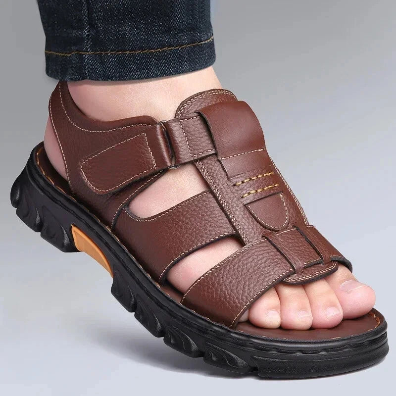 Hot Sale Brand Men's Leather Sandals Summer Outdoor Beach Dual-purpose Slippers