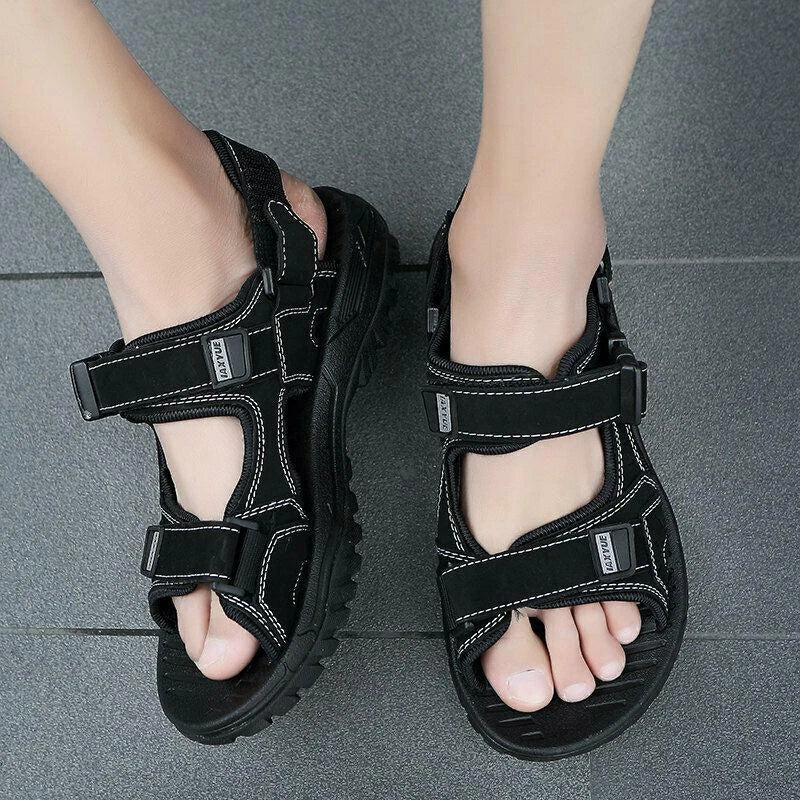 Mens Open Toe Leather Sandals Casual Beach Shoes Trekking Hiking Summer Slippers