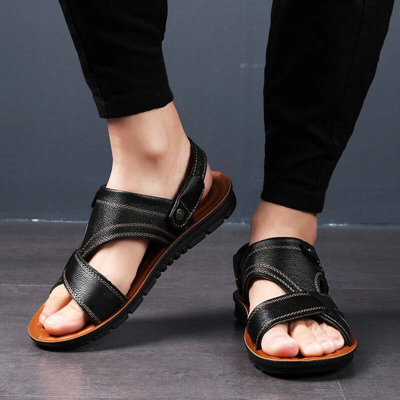 Men   Leather Sandals Casual Sports Beach Shoes Soft Home Slippers