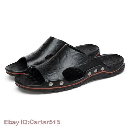 Men Sandals Leather Slippers Flip Flops Fashion Beach Slides Outdoor Plus Size