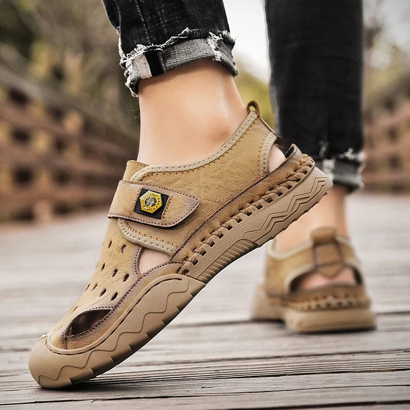 Classic Summer Large Size Men's Sandal Leather Slippers Breathable Beach Sandals