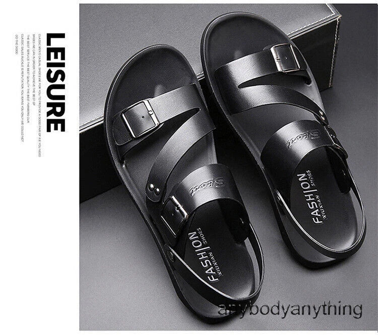Beach Sandals Leather Roman for Men Shoes Summer Non-slip Outdoor Slippers Size