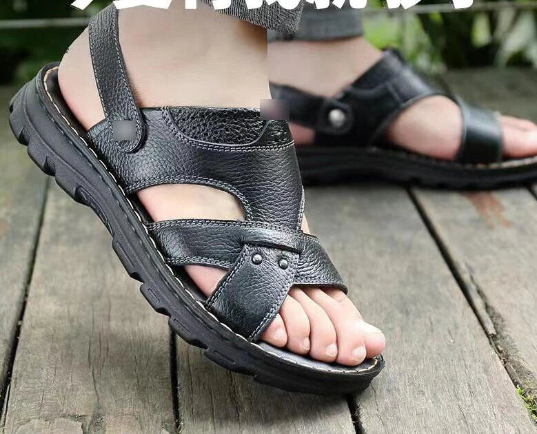 New Outdoor Faux Leather slippers Beach Flip Flops Men's Shoes Sandals Summer