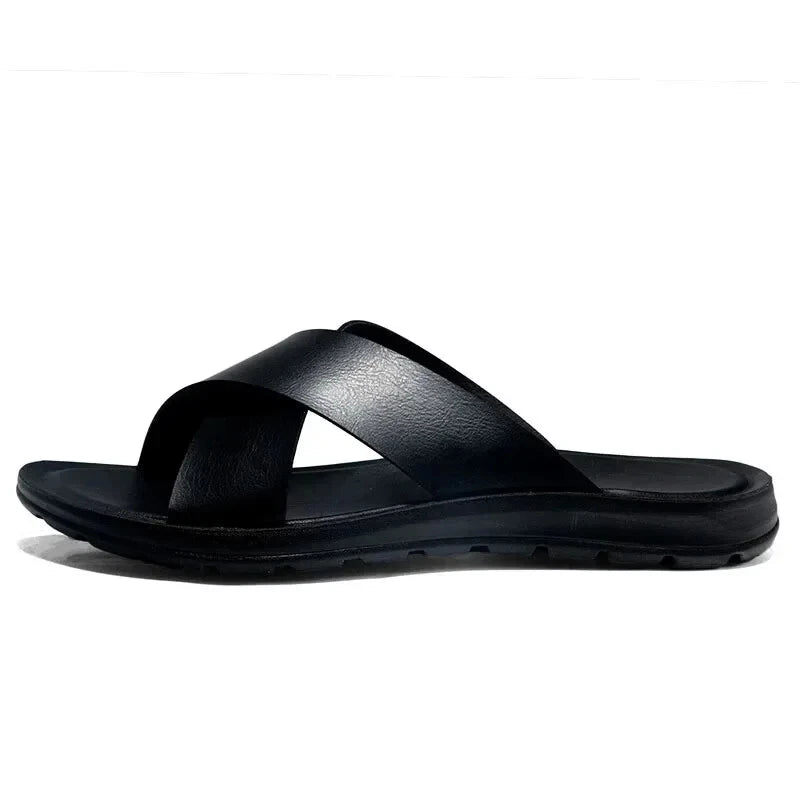 Men Open Toe Leather Sandals Beach Slides Casual Cork Footbed Slippers Summer