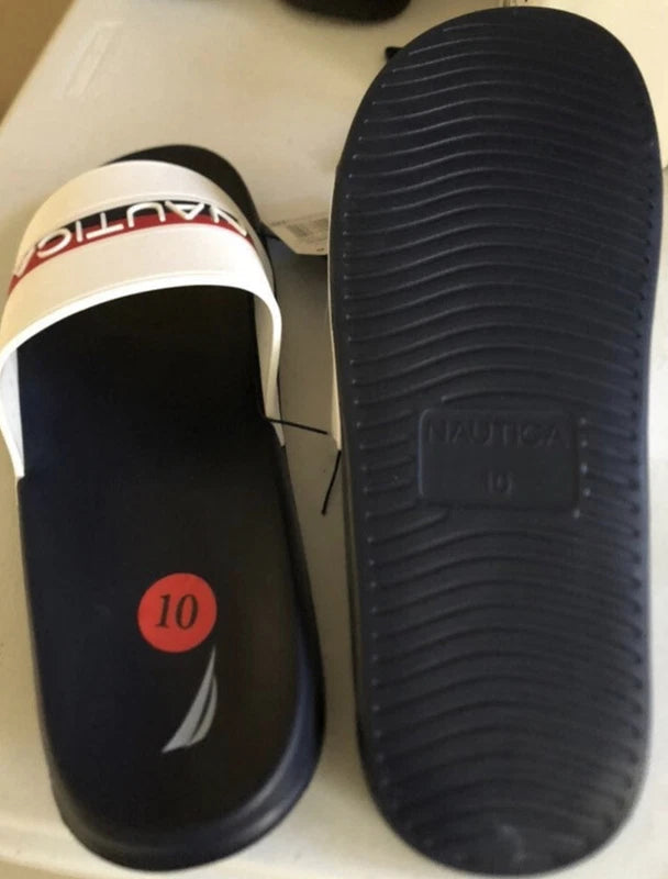 Nautica Sandals Slides Slipper Flip Flop Shoes Men's Size 10 Compara White Navy