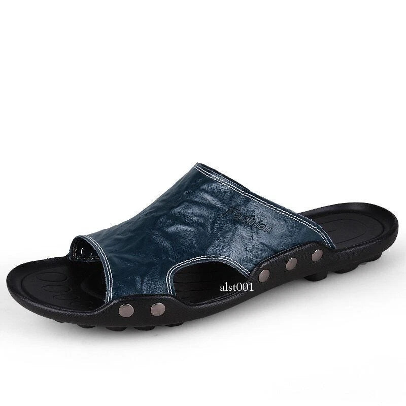 Genuine Leather Sandals Mens Slippers Flip Flops Beach Male Men Casual Open Toe