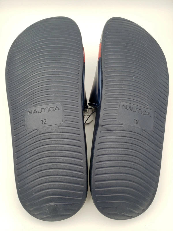 Nautica Bower Athletic Adjustable Slides Sandals, Mens Size 12, Navy White & Red