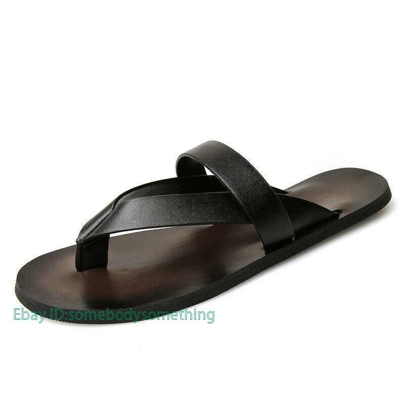 Summer Fashion Mens Beach Outdoor Leather Sandals Strap Shoes Anti-slip Slippers
