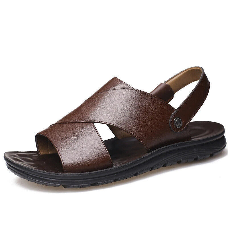 Summer Mens Sandals Brief-On Leather Comfortable Casual Beach Non-slip Slippers