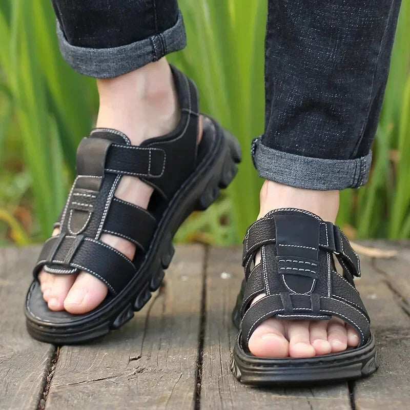 Hot Sale Brand Men's Leather Sandals Summer Outdoor Beach Dual-purpose Slippers