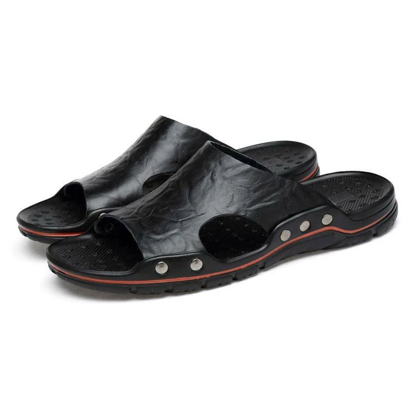 Men Sandals Leather Slippers Flip Flops Fashion Beach Slides Outdoor Plus Size