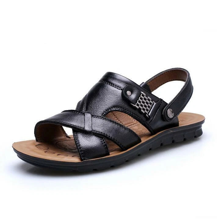 Summer Men's Leather Sandals Adjustable Casual Slippers Beach Holiday Shoes Size