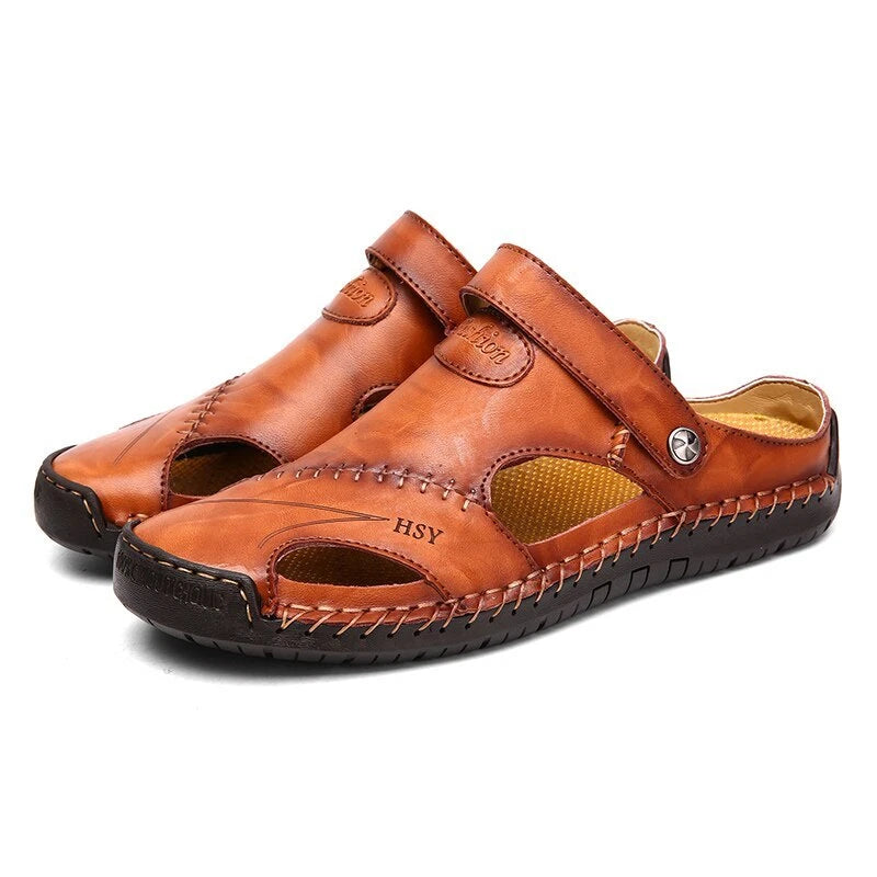 Summer Men Sandals Genuine Leather Lightweight Casual Shoes Beach Slippers