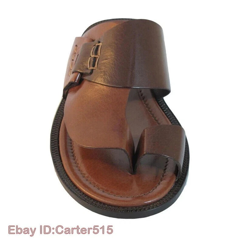 Summer Casual Mens Ring Toe Sandals Retro Hand Shoes Sewn Slippers Flats Beach