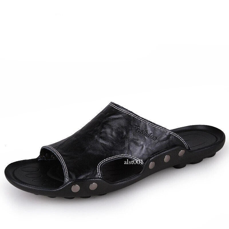 Genuine Leather Sandals Mens Slippers Flip Flops Beach Male Men Casual Open Toe