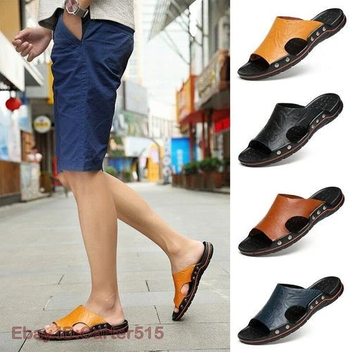 Men Sandals Leather Slippers Flip Flops Fashion Beach Slides Outdoor Plus Size