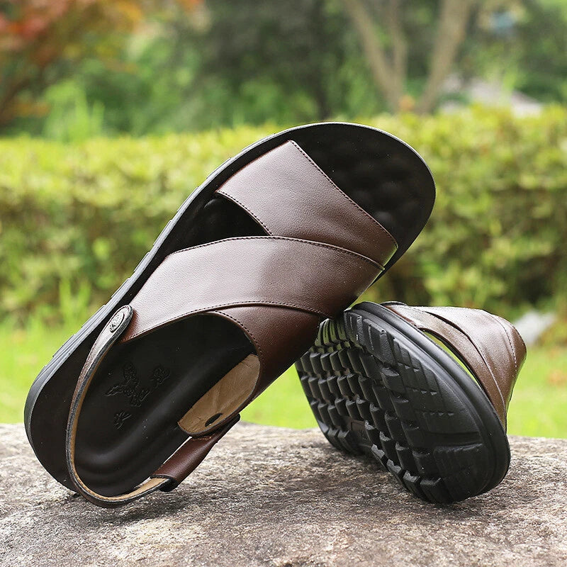 Summer Mens Sandals Brief-On Leather Comfortable Casual Beach Non-slip Slippers