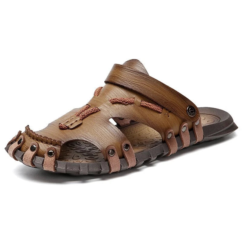Leather Men's Sandals Comfortable Beach Slippers Non-Slip Platform Sandals