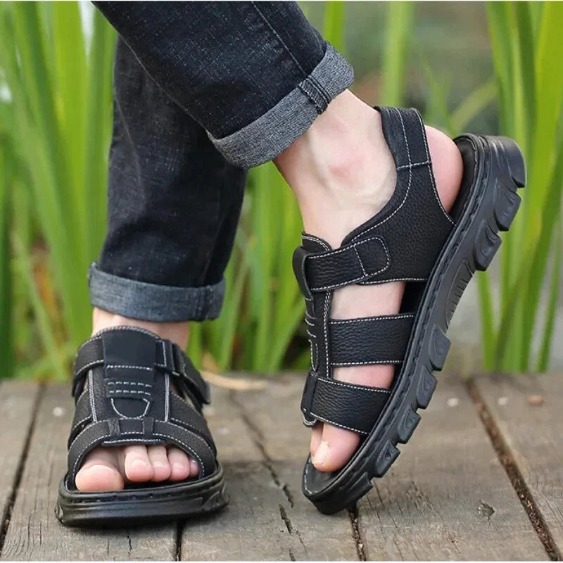 Hot Sale Brand Men's Leather Sandals Summer Outdoor Beach Dual-purpose Slippers
