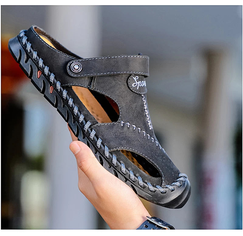 Summer Genuine Leather Beach Mens Sandals Soft Breathable Shoes Outdoor Slippers