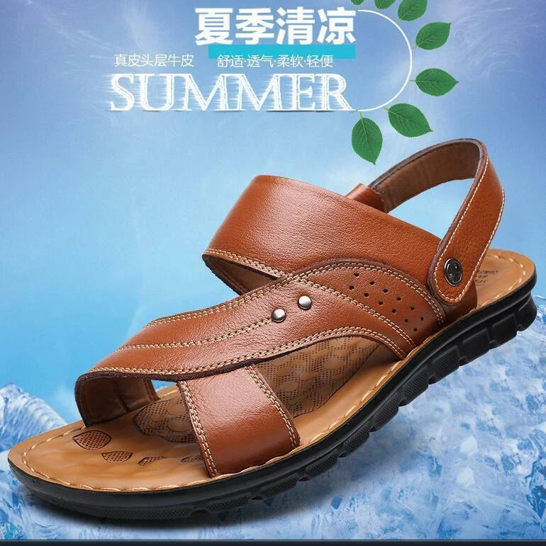 Summer Men's Sandals Real Leather Beach Water Shoes Casual Slip On Slippers New