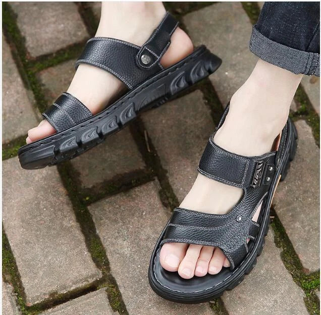 Summer Men's Sandals Casual Breathable Beach Shoes Faux Leather Outdoor Slippers