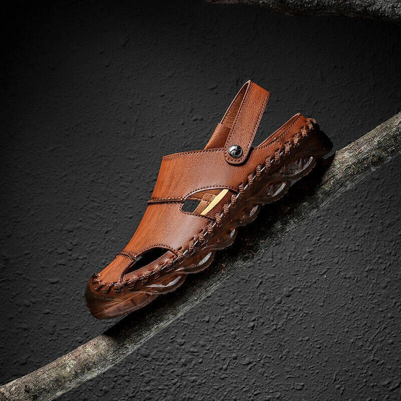 Outdoor Summer Men Sandals Genuine Leather Casual Shoes Slip-on Beach Slippers