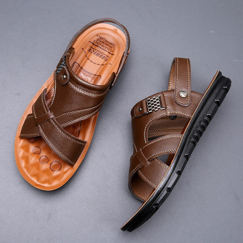 Men   Leather Sandals Casual Sports Beach Shoes Soft Home Slippers
