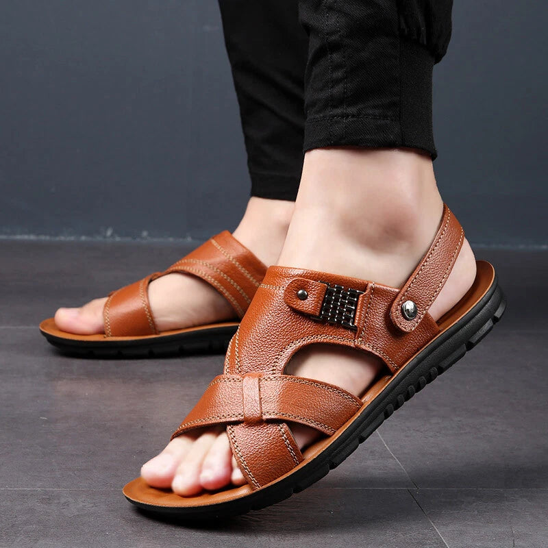 Men   Leather Sandals Casual Sports Beach Shoes Soft Home Slippers