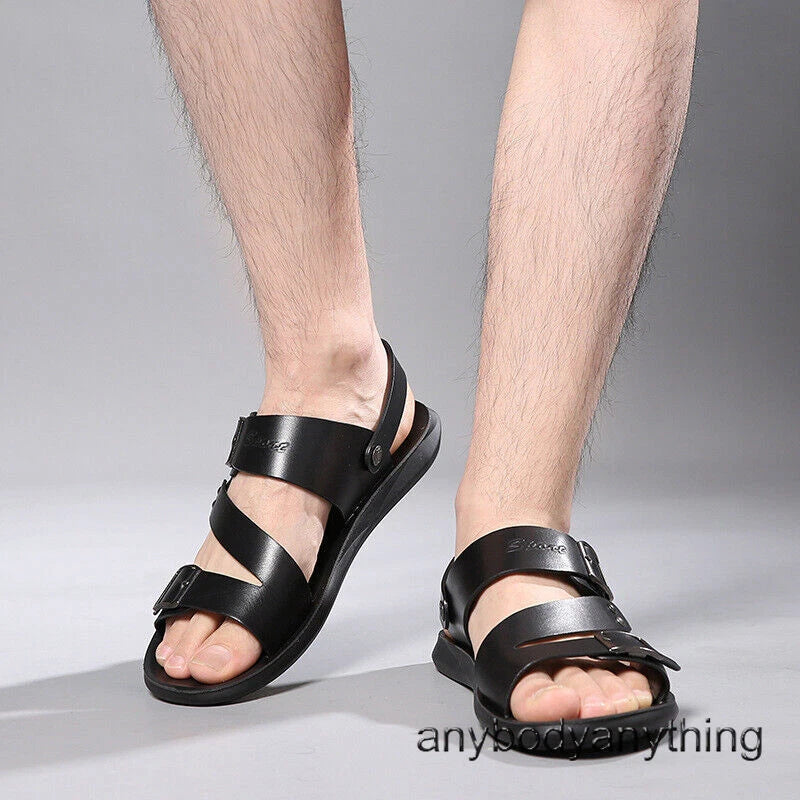 Beach Sandals Leather Roman for Men Shoes Summer Non-slip Outdoor Slippers Size