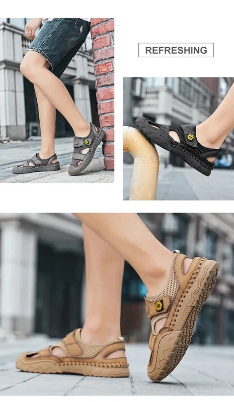 Classic Summer Large Size Men's Sandal Leather Slippers Breathable Beach Sandals