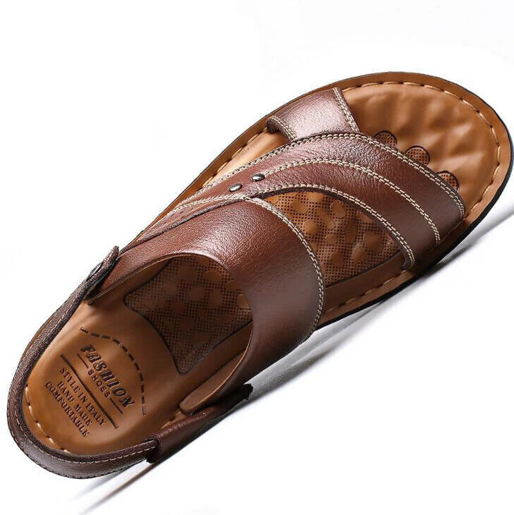 Summer Men's Sandals Real Leather Beach Water Shoes Casual Slip On Slippers New