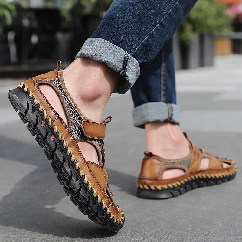 Genuine Leather Men Sandals Summer Casual Beach Slip on Slippers Outdoor Sneaker