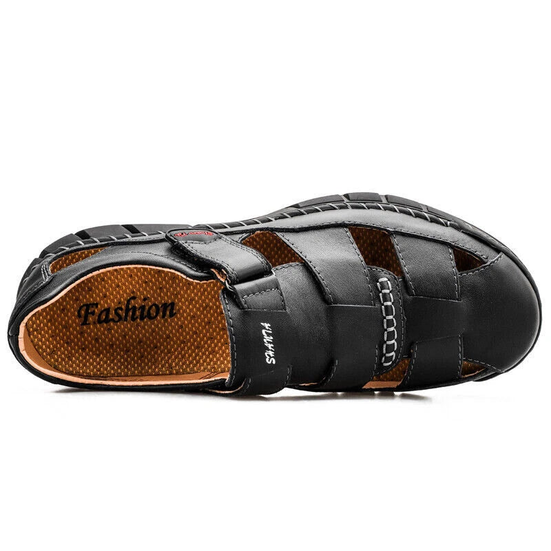 Summer Mens Genuine Leather Sandals Casual Sports Beach Shoes Soft Home Slippers