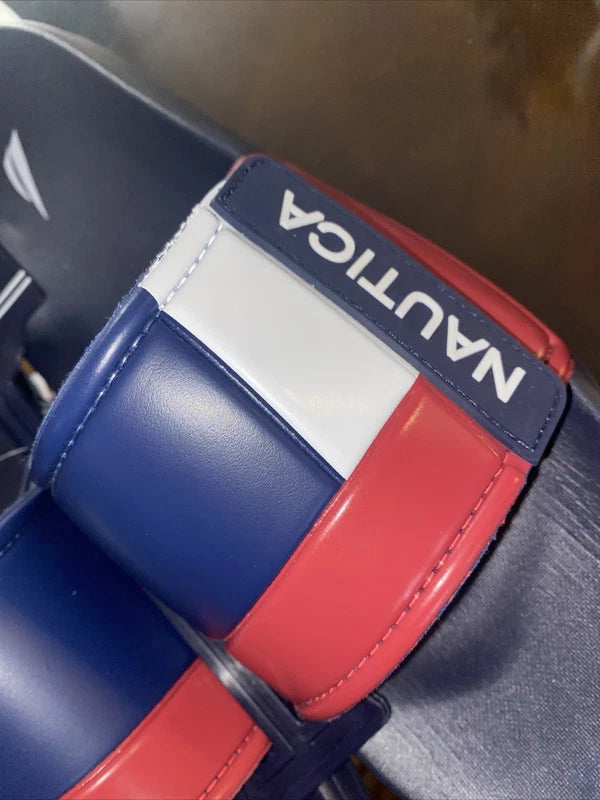 Nautica Bower Athletic Adjustable Slides Sandals, Mens Size 9, Navy White & Red